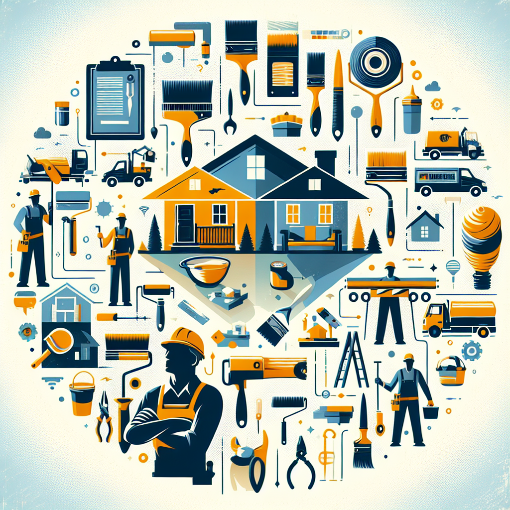 Create an engaging visual interpretation of an article concerning the importance of web presence for service-based businesses. The image should encapsulate themes related to professions such as painting, landscaping, roofing, and handyman work. These should be represented via icons or visual elements that distinctly relate to these occupations. Exclude any textual elements within the image, and specifically avoid any brand names or logos. The style should be professional, compelling, and thought-provoking without giving away the specific intention of the article.