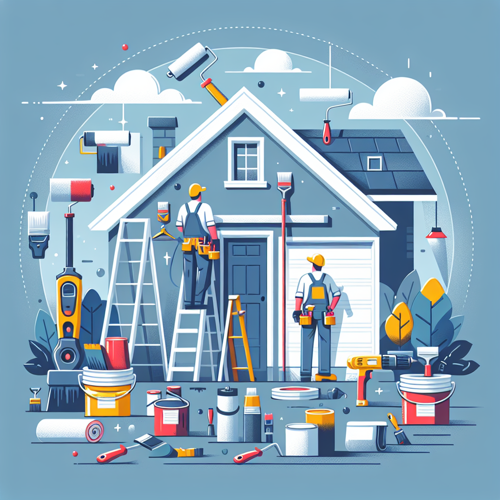 Produce a clean, professional flat-style illustration that is applicable for an article about marketing annual maintenance contracts. This image should resonate with owners of service-oriented businesses like painting, landscaping, roofing, and handyman services. The design should be modern, minimalistic, and vector-based, utilizing bold colors and simple shapes. There should be no text or brand logos anywhere within the image. The scene might show various service equipment such as ladders, paint cans, gardening tools, a roofing hammer or the likes of it, symbolizing the different areas of service industries, all assembled in a harmonious and visually appealing way.