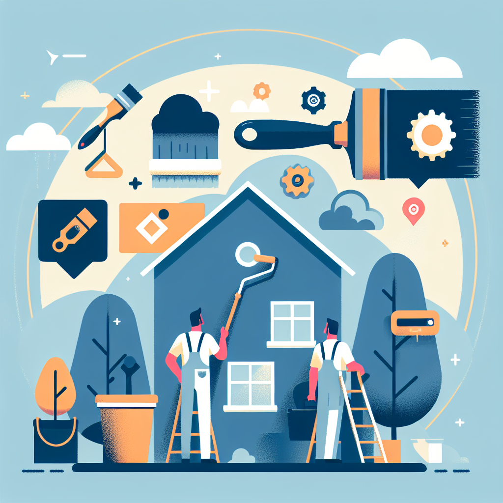Create a clean and professional flat-style illustration for an article aimed at service business owners like painters, landscapers, roofers, and handymen. It should depict the idea of marketing overpromising through the use of simple shapes and bold colors. The design has to be modern, minimal, and vector-based. Please only depict generic and non-branded objects, with no text or logos present. The composition has to avoid any trademarks, brand references, and should not include the provided prompt text within the illustration itself.