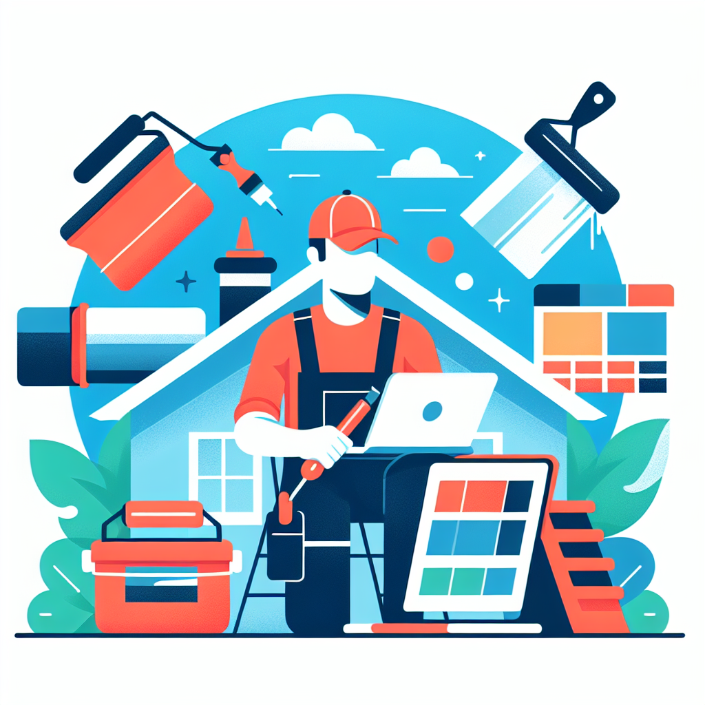 Create a flat-style, professional illustration that appeals to service business owners like painters, landscapers, roofers, and handymen. The image should depict the concept of starting out with a website with bold colors, simple shapes and a modern, minimalistic approach, in a vector-based design. The image should be clean and devoid of any text, brand names, logos and should avoid including the original prompt text.