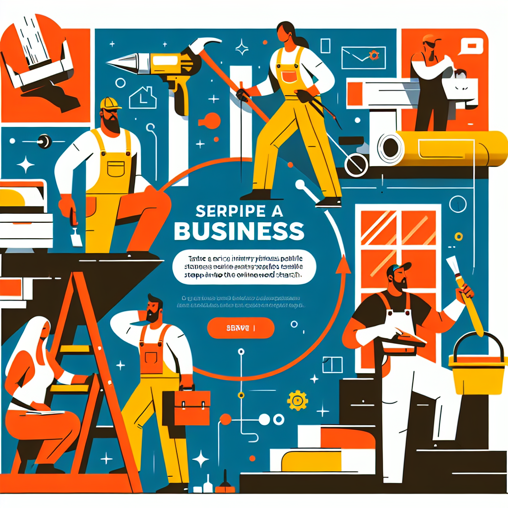 Create a striking, flat-style illustration suitable for a business-oriented article. The image should target service industry business owners like Hispanic female painters, Caucasian male landscapers, Middle-Eastern female roofers, and White male handymen, injecting a sense of stepping into the online world from scratch. The design should lean on modern minimalism using vector-based objects with clean lines and bold, eye-catching colors. All elements should be composed of basic geometric shapes, ensuring the universal appeal of the illustration. The image should be free of text, brand names, and logos.