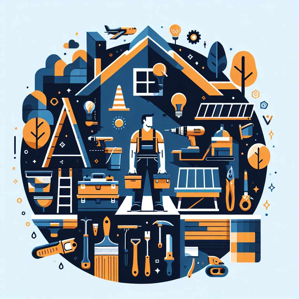 Create a flat-style, professional illustration that resonates with service business owners such as painters, landscapers, roofers, and handymen. The illustration should portray the concept of starting a trade business with no support system. The design should be modern, minimal, vector-based, featuring bold colors and simple shapes. Important themes to include are entrepreneurship, loneliness and determination. It should not contain any text, brand names, logos, or any identifiable copyrighted material. The image should appeal to a diverse audience and visually articulate the challenges of operating a tool-based trade with minimal outside support.