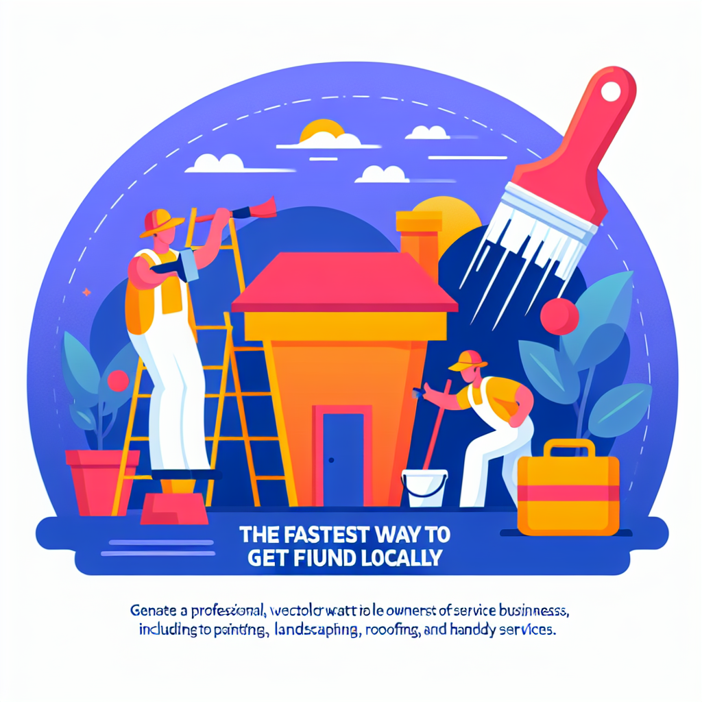 Generate a professional, flat-style vector illustration reflecting the context of the article 'The Fastest Way to Get Found Locally'. The illustration should be designed in a way that it visually appeals to the owners of service businesses including those who are in professions like painting, landscaping, roofing, and handyman services. The art should depict the haste in local discovery with the use of simple shapes and bold, modern colors. Ensure no text, brand names, or logos are included in the artwork. The overall design should be clean, minimalistic, and attractive.