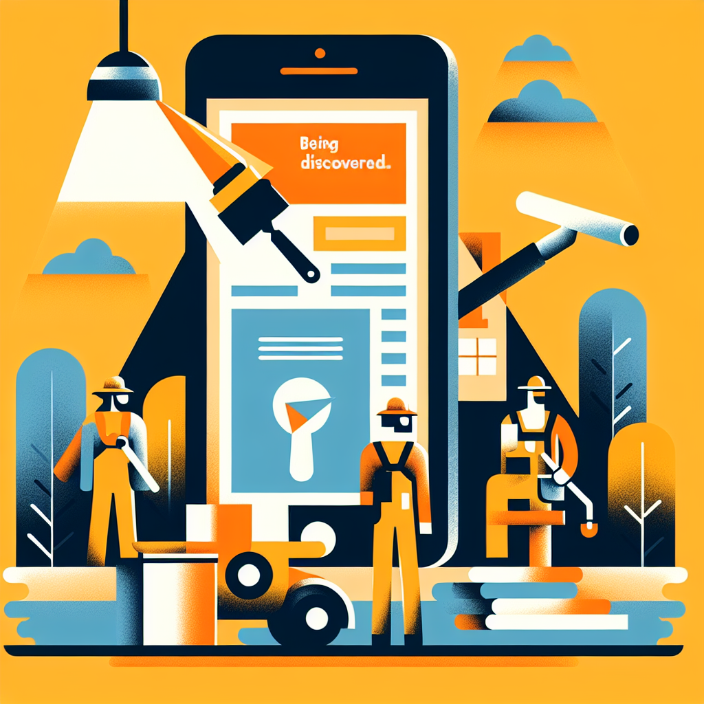 Design an appealing flat-style, vector-based illustration that would resonate with service business owners like painters, landscapers, roofers, and handymen. This should depict the theme of being discovered without the traditional mediums like Yellow Pages. Keep the design modern and minimal, making use of simple shapes and bold colors. Please avoid any brand names, logos, and text within the image. Remember, the image should be clean and professional, illustrating the transition from traditional to modern discovery channels, all while avoiding any direct reference to the yellow pages. The overall aim is to depict that service businesses can be discovered without traditional directories.