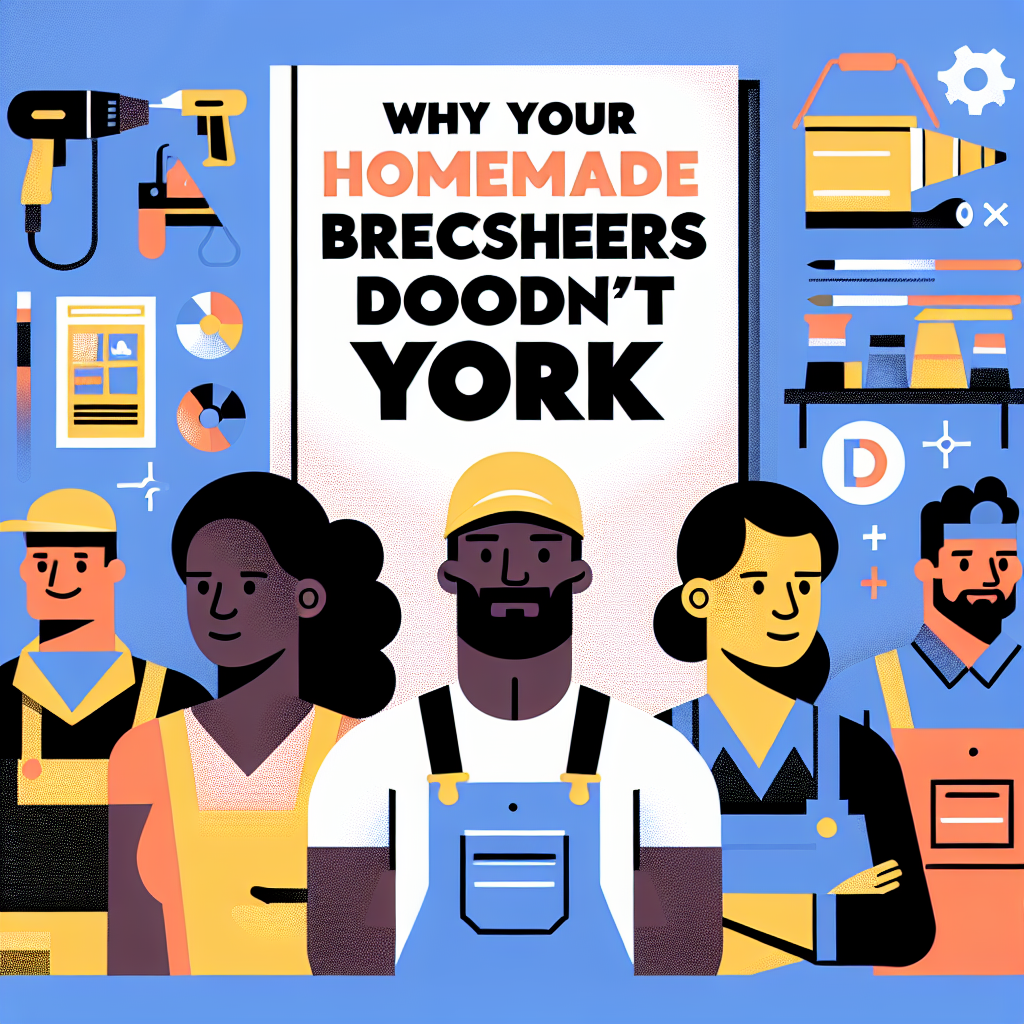 Generate a professional, flat-style illustration representing the concept of 'Why Your Homemade Brochures Don't Work'. The image should be appealing to service business owners like a Caucasian female painter, a Hispanic male landscaper, a Black female roofer, and a South Asian male handyman. The design should be modern and minimal, created using vector graphics, and should utilize bold colors and simple shapes. Do not incorporate any text in the image, or on any of the represented objects. Refrain from incorporating any brand names or logos into the artwork.