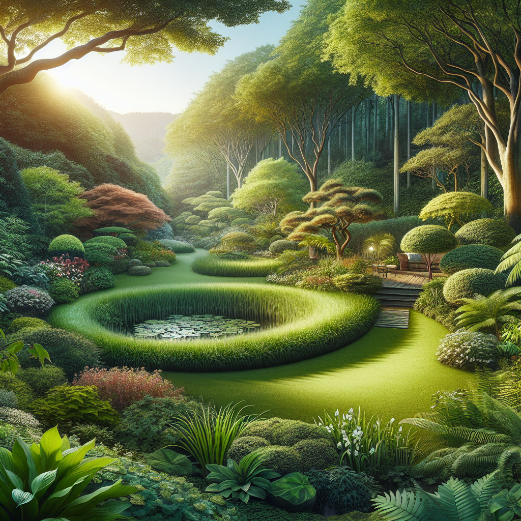 Generate a detailed, professional, photograph-style image intended for an article about clay soil solutions. The scene should be set in an exquisite outdoor environment which may consist of well-tended lawns, aesthetically pleasing gardens, or beautifully executed landscaping projects. It should display lush foliage, with a variety of vibrant green plants contributing to the landscape's overall appeal. Care should be taken to avoid any text, brand names, or logos within the image. Aim for an image that would entice homeowners with its picturesque view of well-maintained and thriving outdoor spaces.