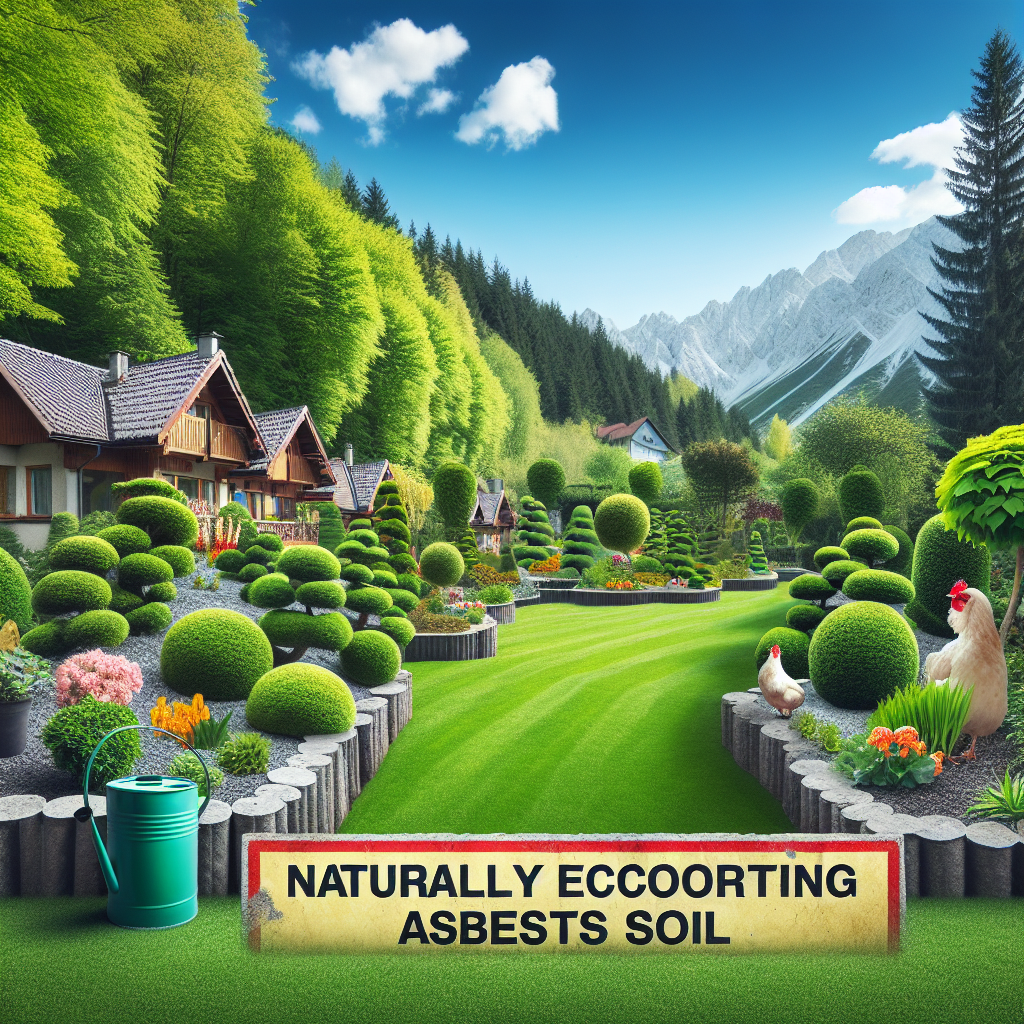 Create a professional photograph-style image suitable for an article discussing naturally occurring asbestos soil. The image should be composed of appealing outdoor spaces typically seen in residential areas. It should exhibit lush, verdant greenery, pristine lawns, artistically arranged garden designs, or well-executed landscaping projects. Ensure that the landscape appears well-maintained and aesthetically pleasing to the eye, in a way that would appeal to homeowners. The image should not contain any text or brand labels and must refrain from displaying any recognizable logos.