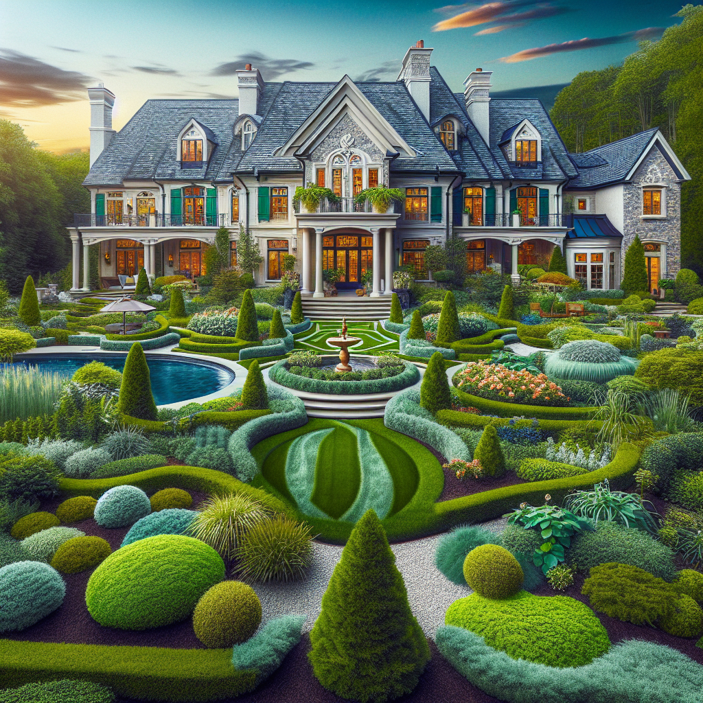 Generate a realistic and professional photograph-style image depicting a stunning outdoor scene in Dover, Delaware. The scene should portray the proper management of chalk soil, emphasizing lush greenery, well-maintained lawns, intricate garden designs, and various landscaping projects. Due emphasis should be given to the richness of the greenery and the vibrancy of the outdoor space, making it highly appealing to homeowners. Please ensure that no brand names, logos, or any text appear within the image or on any objects.